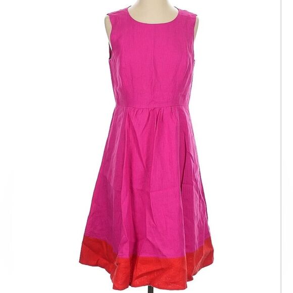 Lafayette 148 Fuchsia Pink Fit And Flare Linen Dress Large - Picture 9 of 9